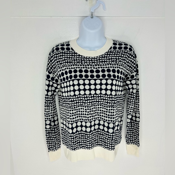 LOFT NWT Heart Dot Crewneck Sweater Size XS‎ White Navy Office Valentines Day - Picture 2 of 12